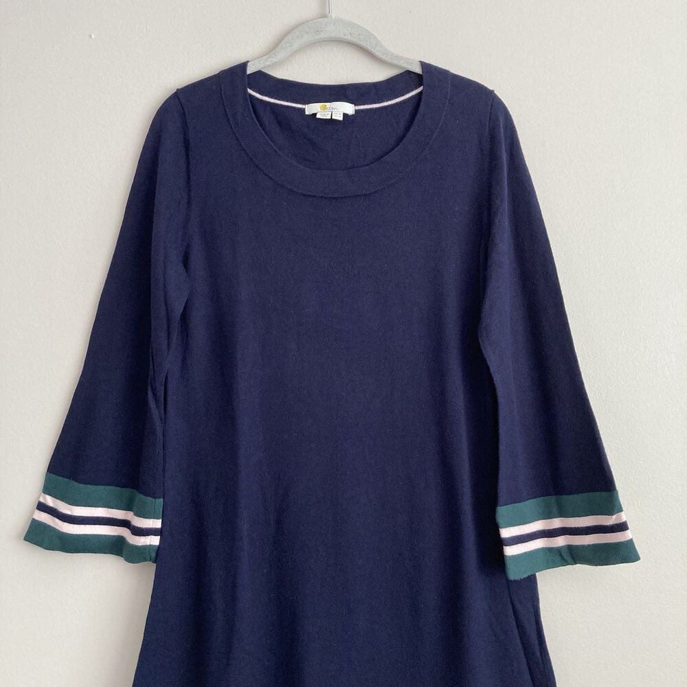 Boden Womens Trudy Knit Dress Size 12 Wool Cotton Blend Navy Green - Picture 5 of 11